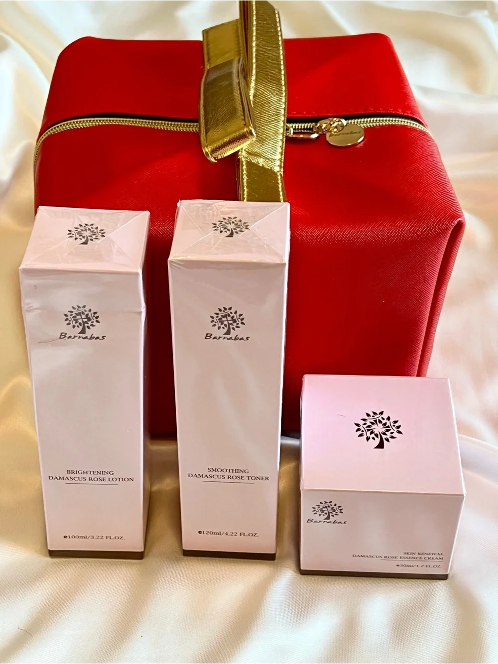 Barnabas Damascus Rose Luxury Skincare 4 Piece Set with Cosmetic Bag
